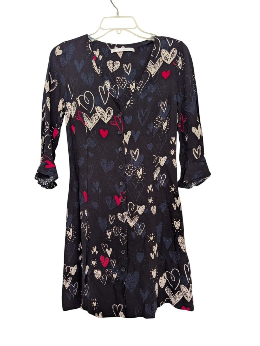 Zara Button Front Sketched Hearts Dress